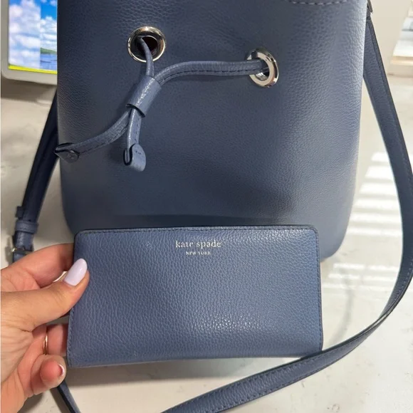 Kate Spade Blue Leather Bucket Bag - Picture 3 of 6
